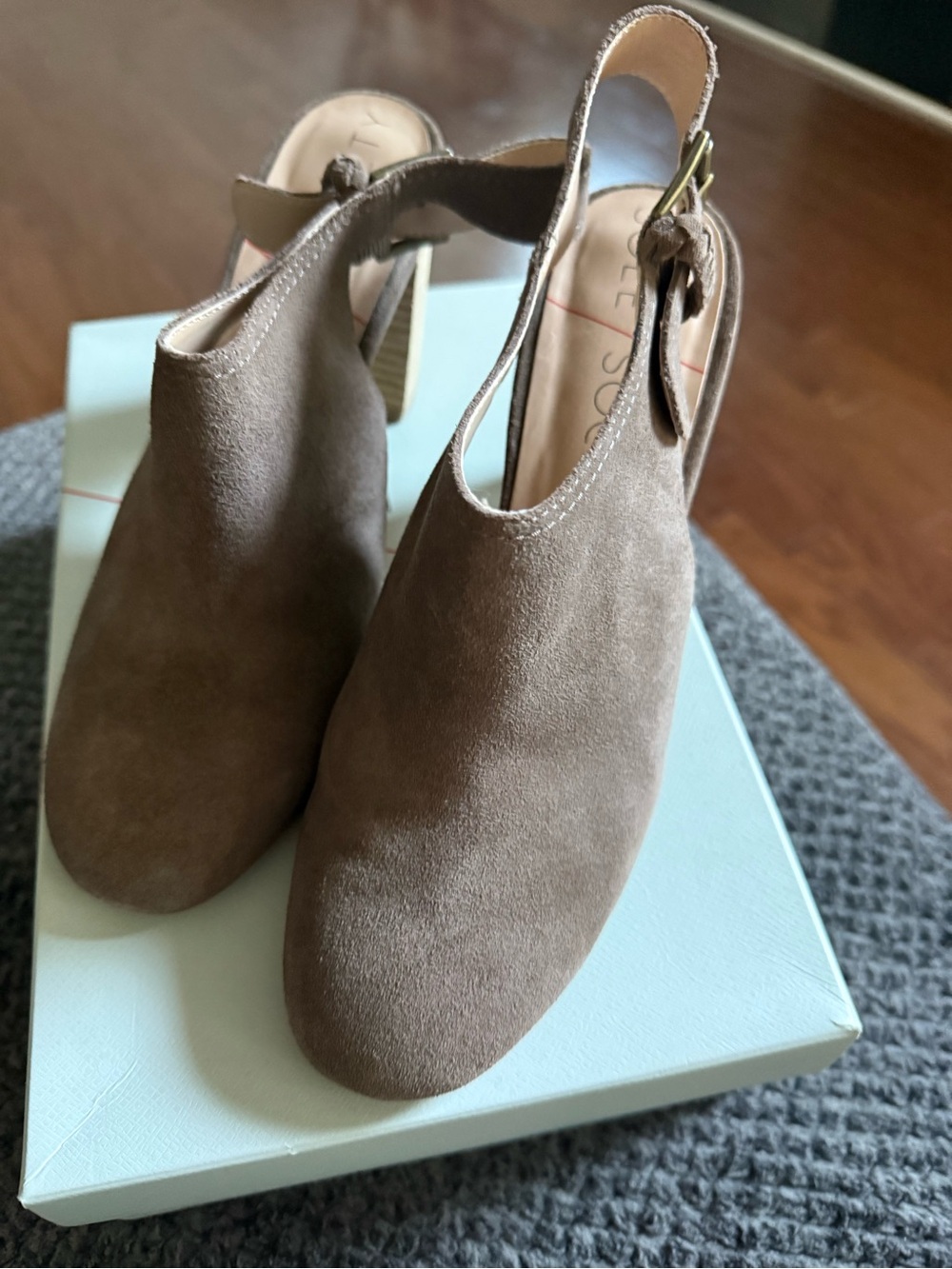 Sole Society Taupe Suede Slingback Block Heels